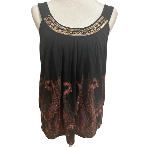 Express Y2K black Sequin babydoll paisley tank top‎ going out club boho indie - Picture 1 of 5